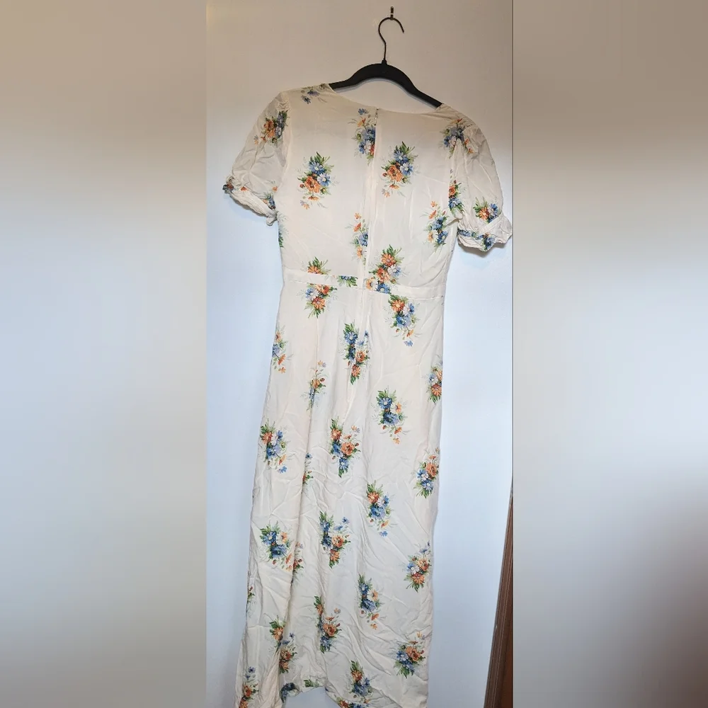 Madewell Magdalena Floral Wrap Cream Flutter Sleeve Midi Dress Size 4 Boho